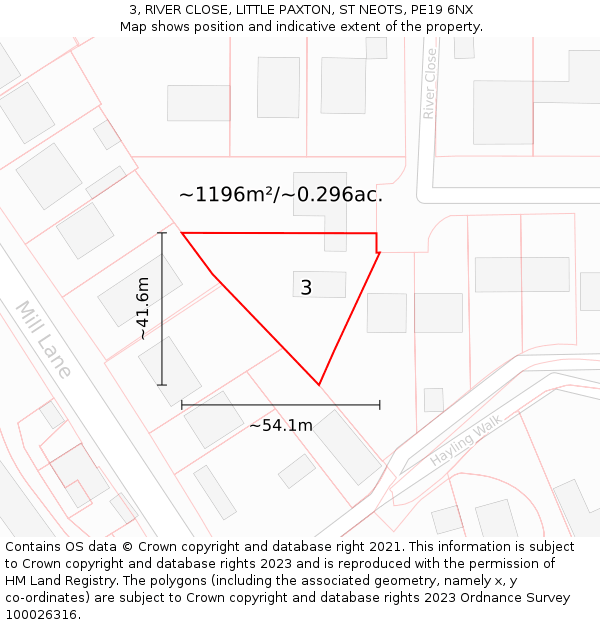 3, RIVER CLOSE, LITTLE PAXTON, ST NEOTS, PE19 6NX: Plot and title map