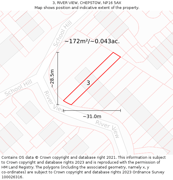 3, RIVER VIEW, CHEPSTOW, NP16 5AX: Plot and title map