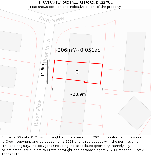 3, RIVER VIEW, ORDSALL, RETFORD, DN22 7UU: Plot and title map