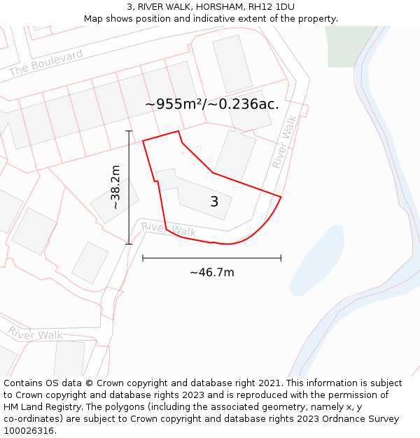 3, RIVER WALK, HORSHAM, RH12 1DU: Plot and title map