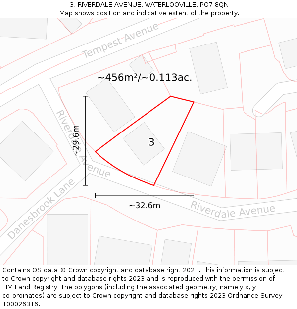 3, RIVERDALE AVENUE, WATERLOOVILLE, PO7 8QN: Plot and title map