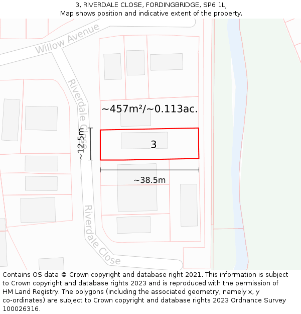 3, RIVERDALE CLOSE, FORDINGBRIDGE, SP6 1LJ: Plot and title map