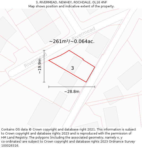 3, RIVERMEAD, NEWHEY, ROCHDALE, OL16 4NF: Plot and title map