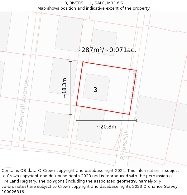 3, RIVERSHILL, SALE, M33 6JS: Plot and title map