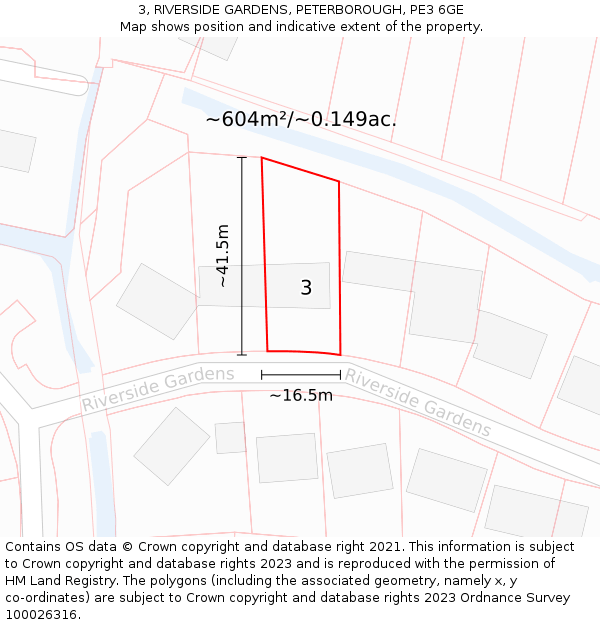 3, RIVERSIDE GARDENS, PETERBOROUGH, PE3 6GE: Plot and title map