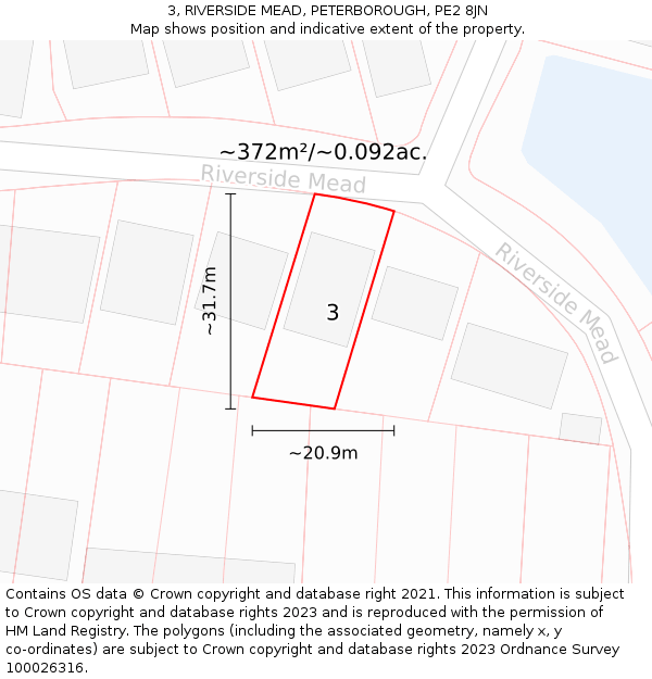 3, RIVERSIDE MEAD, PETERBOROUGH, PE2 8JN: Plot and title map