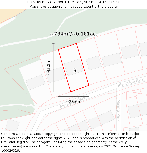 3, RIVERSIDE PARK, SOUTH HYLTON, SUNDERLAND, SR4 0RT: Plot and title map