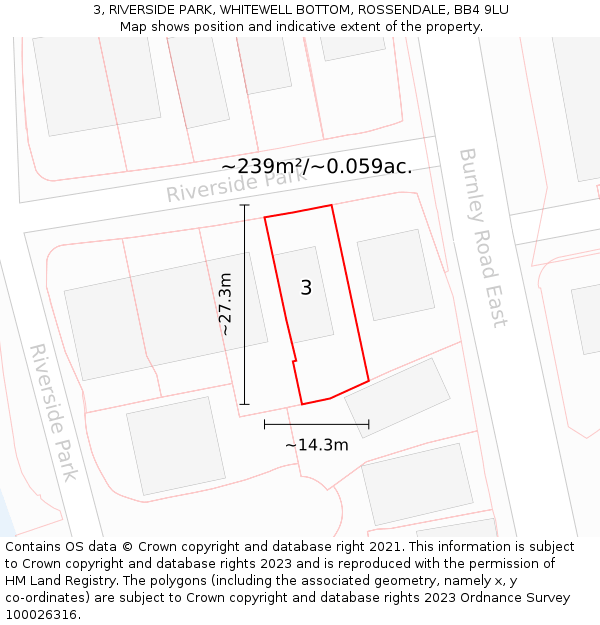 3, RIVERSIDE PARK, WHITEWELL BOTTOM, ROSSENDALE, BB4 9LU: Plot and title map