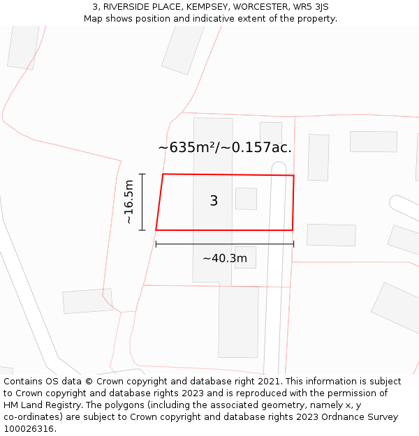 3, RIVERSIDE PLACE, KEMPSEY, WORCESTER, WR5 3JS: Plot and title map