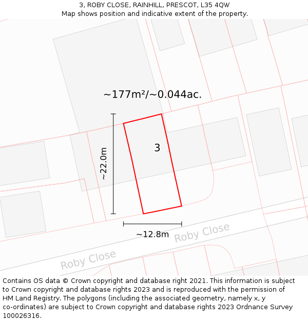 3, ROBY CLOSE, RAINHILL, PRESCOT, L35 4QW: Plot and title map