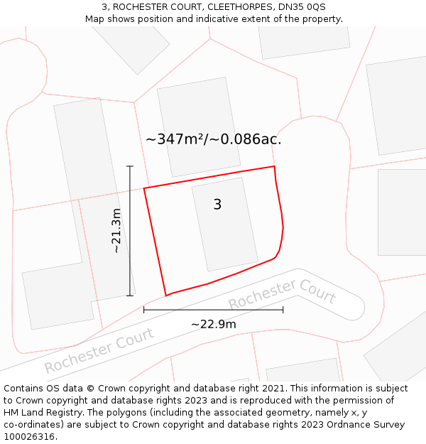 3, ROCHESTER COURT, CLEETHORPES, DN35 0QS: Plot and title map