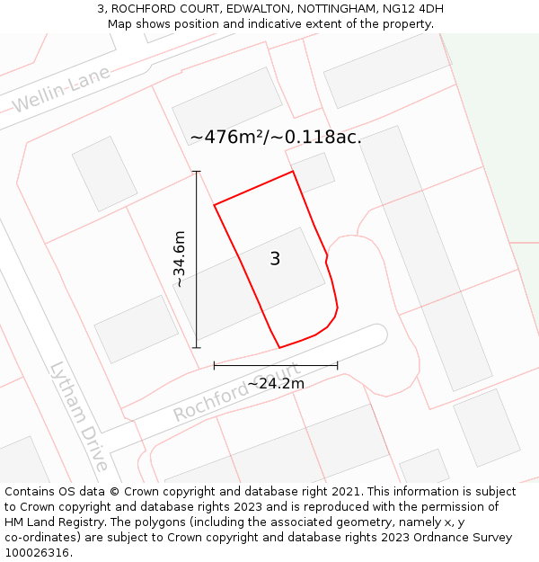 3, ROCHFORD COURT, EDWALTON, NOTTINGHAM, NG12 4DH: Plot and title map