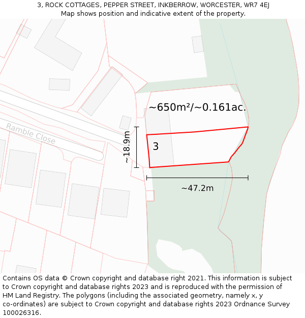 3, ROCK COTTAGES, PEPPER STREET, INKBERROW, WORCESTER, WR7 4EJ: Plot and title map