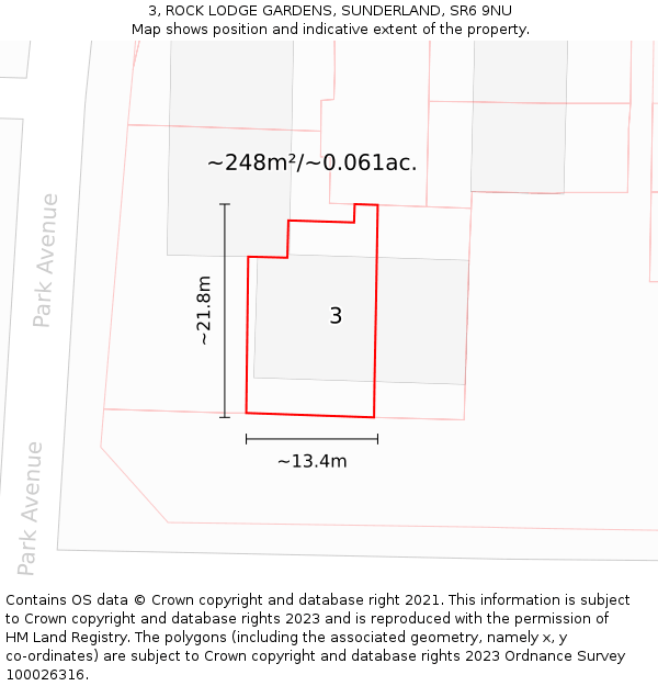 3, ROCK LODGE GARDENS, SUNDERLAND, SR6 9NU: Plot and title map