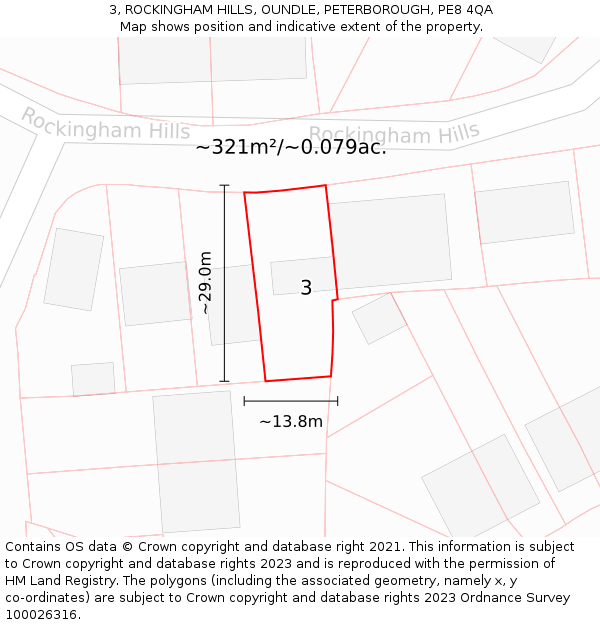 3, ROCKINGHAM HILLS, OUNDLE, PETERBOROUGH, PE8 4QA: Plot and title map