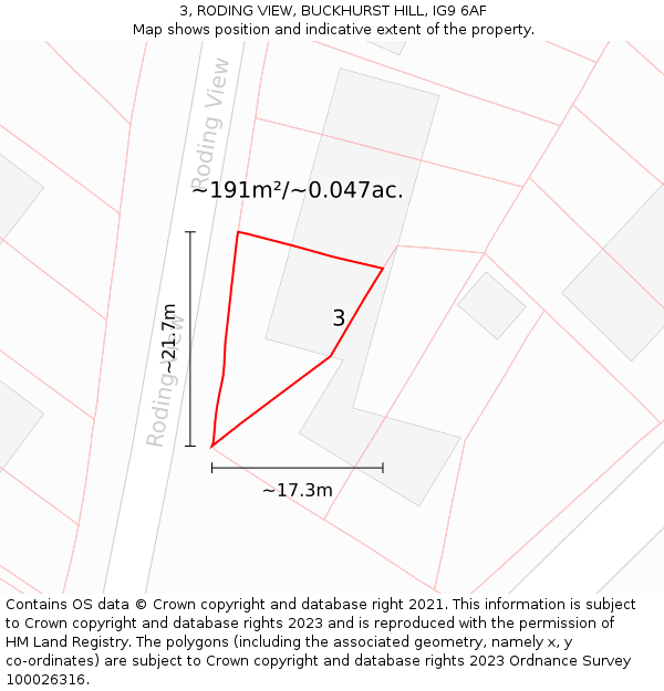 3, RODING VIEW, BUCKHURST HILL, IG9 6AF: Plot and title map