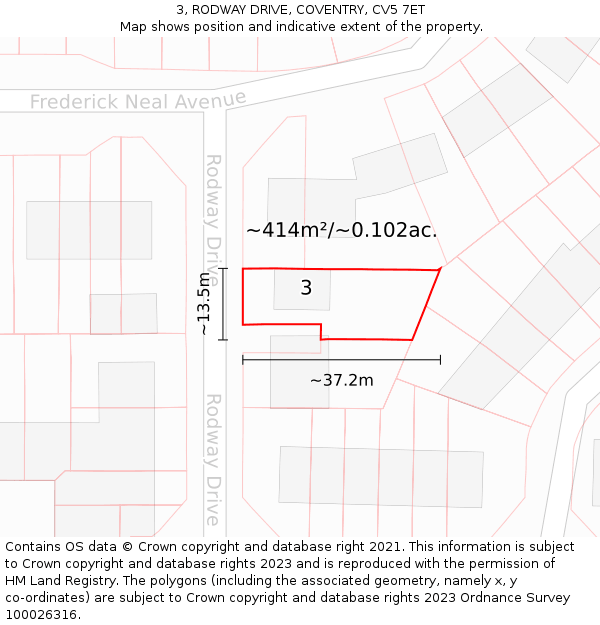 3, RODWAY DRIVE, COVENTRY, CV5 7ET: Plot and title map