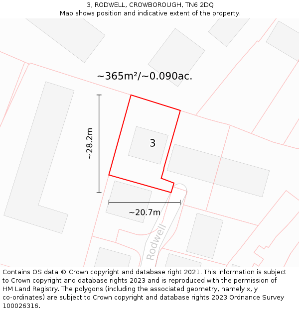 3, RODWELL, CROWBOROUGH, TN6 2DQ: Plot and title map