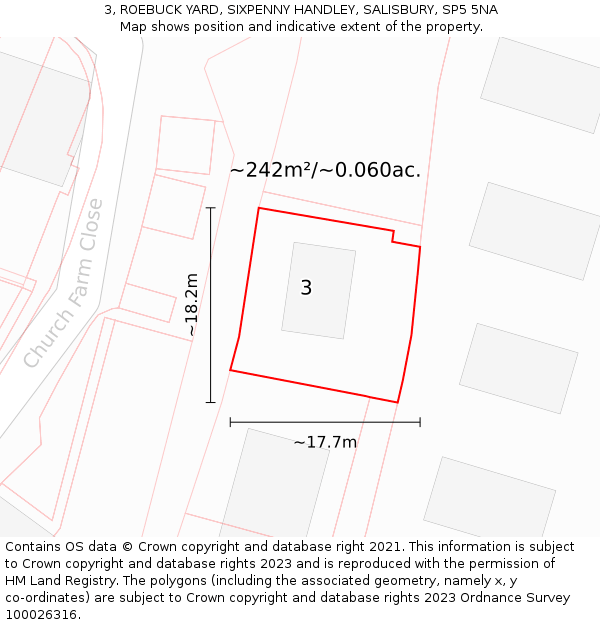 3, ROEBUCK YARD, SIXPENNY HANDLEY, SALISBURY, SP5 5NA: Plot and title map