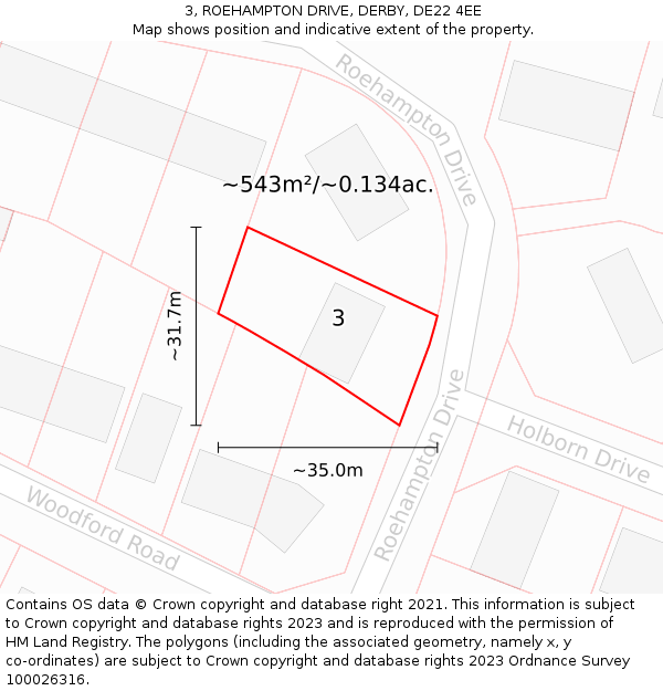 3, ROEHAMPTON DRIVE, DERBY, DE22 4EE: Plot and title map