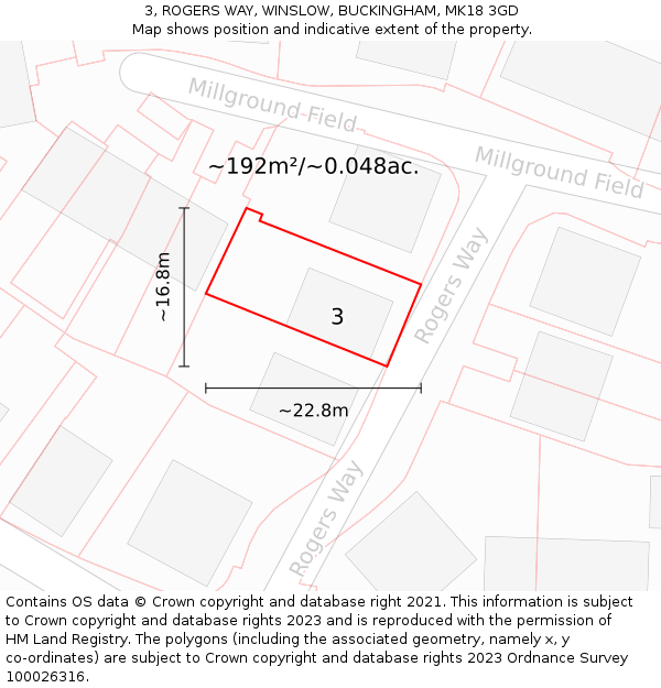 3, ROGERS WAY, WINSLOW, BUCKINGHAM, MK18 3GD: Plot and title map