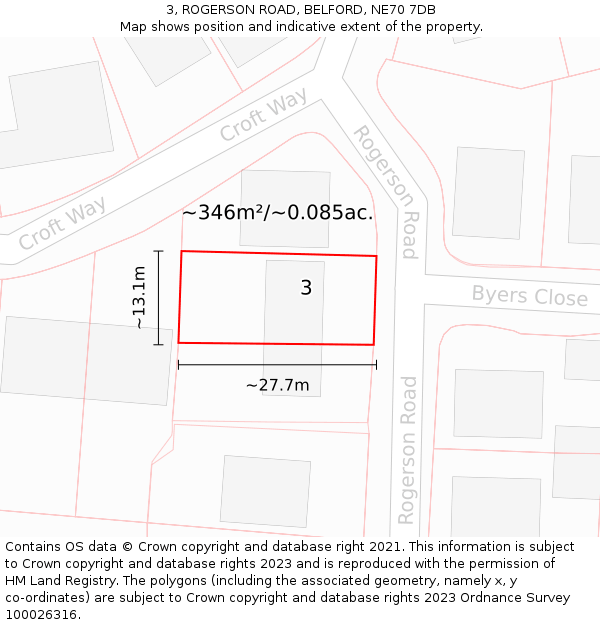 3, ROGERSON ROAD, BELFORD, NE70 7DB: Plot and title map
