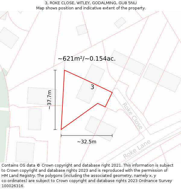 3, ROKE CLOSE, WITLEY, GODALMING, GU8 5NU: Plot and title map