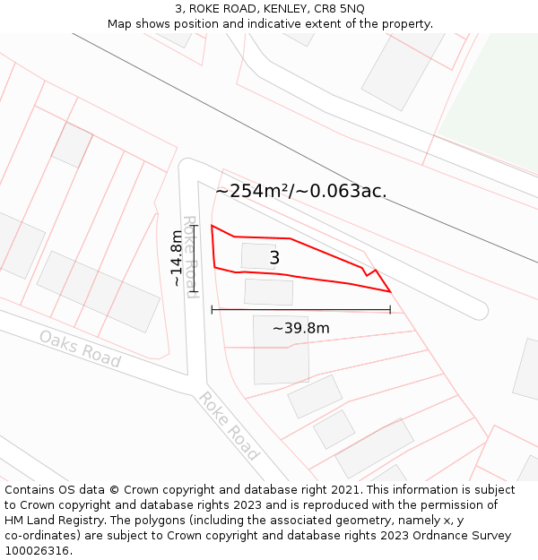 3, ROKE ROAD, KENLEY, CR8 5NQ: Plot and title map