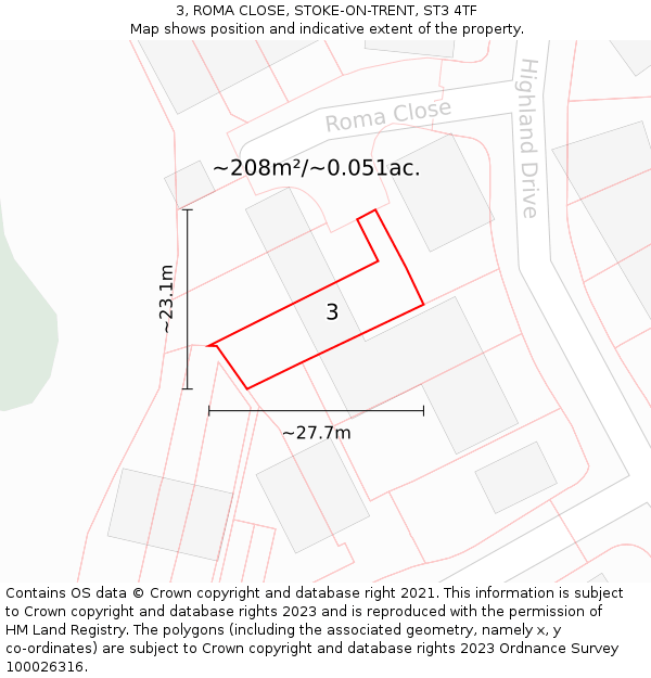 3, ROMA CLOSE, STOKE-ON-TRENT, ST3 4TF: Plot and title map