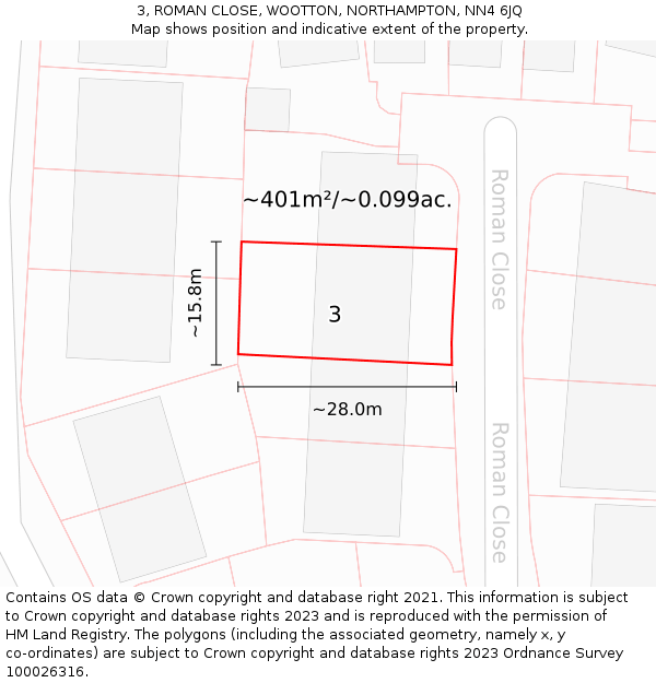 3, ROMAN CLOSE, WOOTTON, NORTHAMPTON, NN4 6JQ: Plot and title map