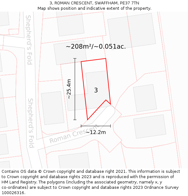 3, ROMAN CRESCENT, SWAFFHAM, PE37 7TN: Plot and title map