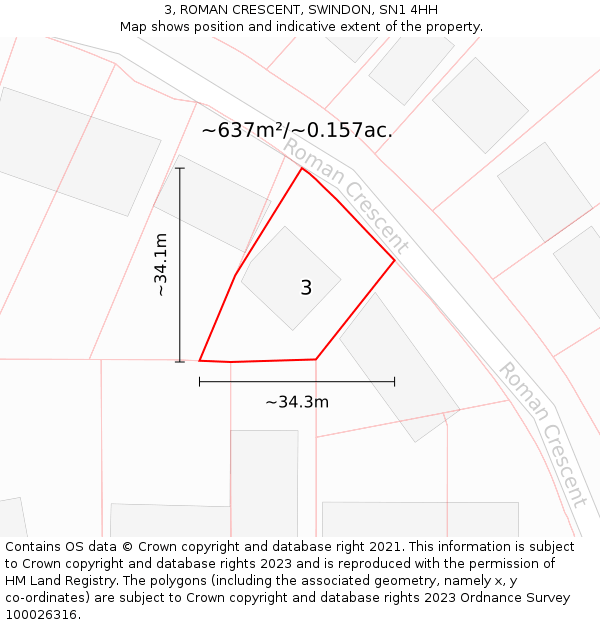 3, ROMAN CRESCENT, SWINDON, SN1 4HH: Plot and title map