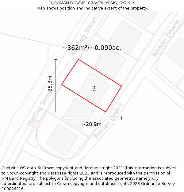 3, ROMAN DOWNS, CRAVEN ARMS, SY7 9LX: Plot and title map