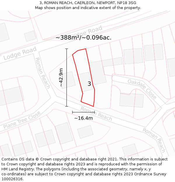 3, ROMAN REACH, CAERLEON, NEWPORT, NP18 3SG: Plot and title map