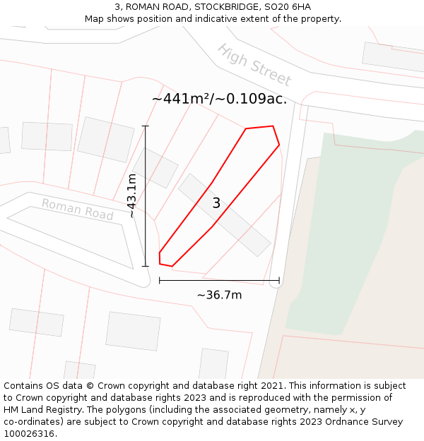 3, ROMAN ROAD, STOCKBRIDGE, SO20 6HA: Plot and title map