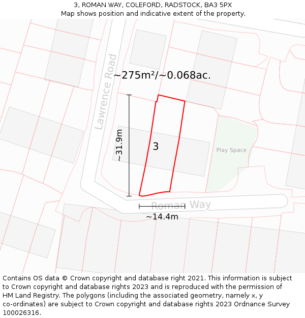 3, ROMAN WAY, COLEFORD, RADSTOCK, BA3 5PX: Plot and title map