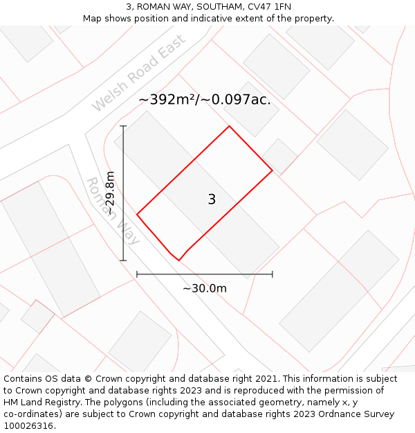 3, ROMAN WAY, SOUTHAM, CV47 1FN: Plot and title map