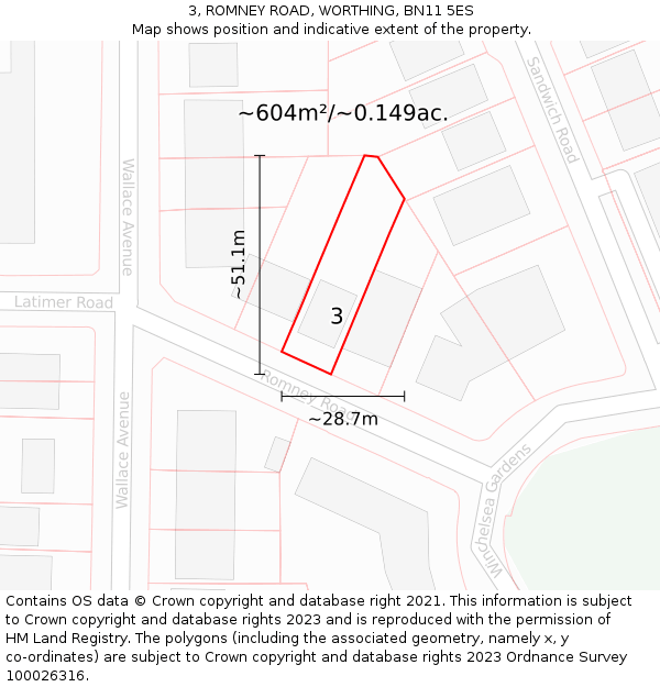 3, ROMNEY ROAD, WORTHING, BN11 5ES: Plot and title map