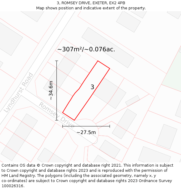 3, ROMSEY DRIVE, EXETER, EX2 4PB: Plot and title map