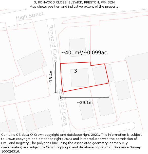 3, RONWOOD CLOSE, ELSWICK, PRESTON, PR4 3ZN: Plot and title map