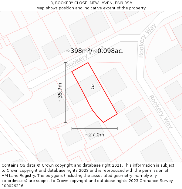 3, ROOKERY CLOSE, NEWHAVEN, BN9 0SA: Plot and title map