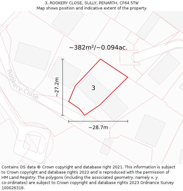 3, ROOKERY CLOSE, SULLY, PENARTH, CF64 5TW: Plot and title map