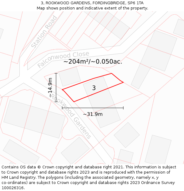 3, ROOKWOOD GARDENS, FORDINGBRIDGE, SP6 1TA: Plot and title map