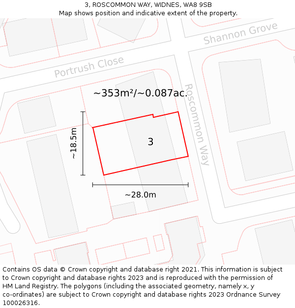 3, ROSCOMMON WAY, WIDNES, WA8 9SB: Plot and title map