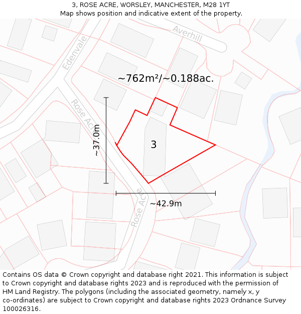 3, ROSE ACRE, WORSLEY, MANCHESTER, M28 1YT: Plot and title map