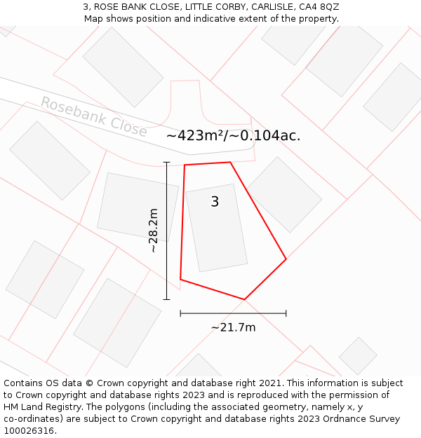 3, ROSE BANK CLOSE, LITTLE CORBY, CARLISLE, CA4 8QZ: Plot and title map