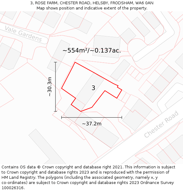 3, ROSE FARM, CHESTER ROAD, HELSBY, FRODSHAM, WA6 0AN: Plot and title map