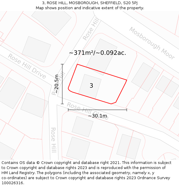 3, ROSE HILL, MOSBOROUGH, SHEFFIELD, S20 5PJ: Plot and title map