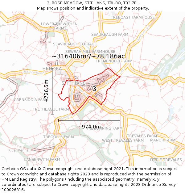 3, ROSE MEADOW, STITHIANS, TRURO, TR3 7RL: Plot and title map