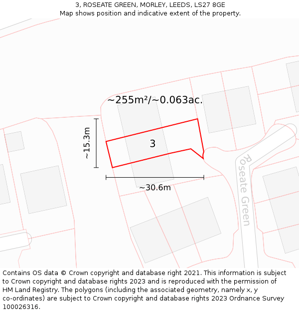 3, ROSEATE GREEN, MORLEY, LEEDS, LS27 8GE: Plot and title map